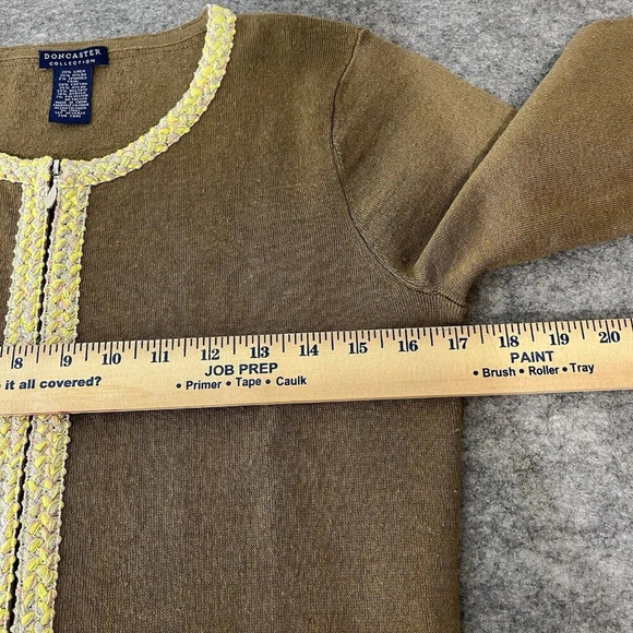 Doncaster Collection Linen Blend Cardigan Sweater Womens S Zip Metallic Trim - Picture 9 of 12